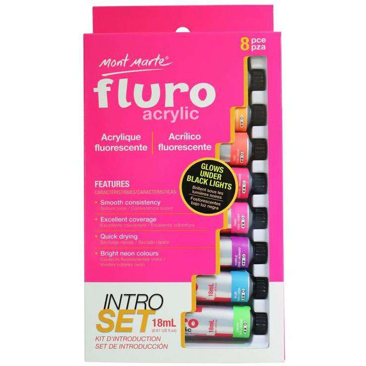 Buy onilne Mont Marte Fluro Acrylic Paint Intro Set 8 Piece | Dollars and Sense cheap and low prices in australia