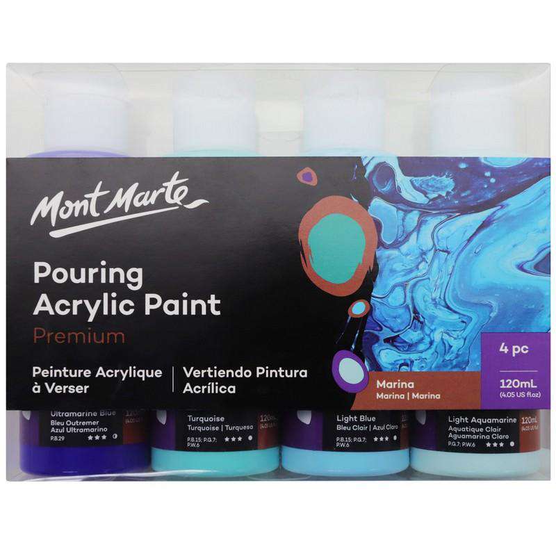 Buy onilne Mont Marte Premium Pouring Acrylic Paint 120ml 4pc Set - Marina | Dollars and Sense cheap and low prices in australia