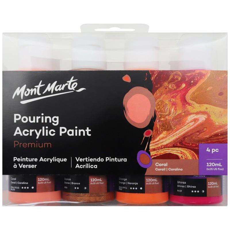 Buy onilne Mont Marte Premium Pouring Acrylic Paint 120ml 4pc Set - Coral | Dollars and Sense cheap and low prices in australia