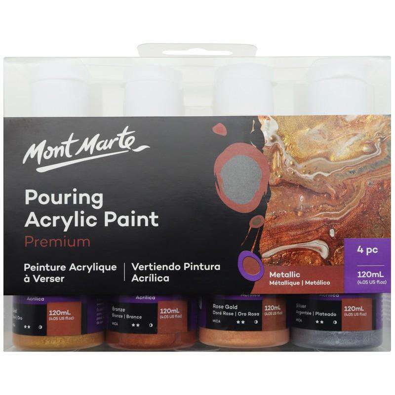 Buy onilne Mont Marte Premium Pouring Acrylic Paint 120ml 4pc Set - Metalli | Dollars and Sense cheap and low prices in australia
