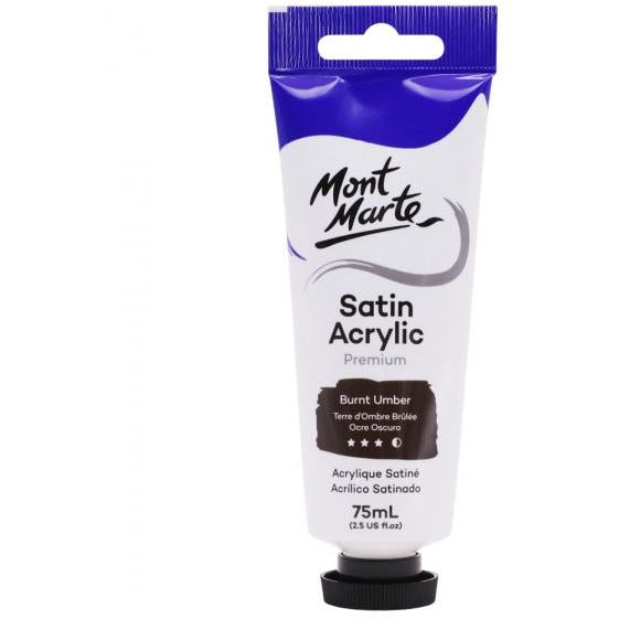 Mont Marte Satin Acrylic Paint Burnt Umber 75ml - Dollars and Sense