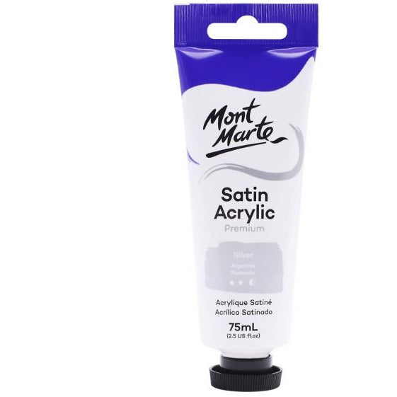 Mont Marte Satin Acrylic Paint Silver 75ml - Dollars and Sense