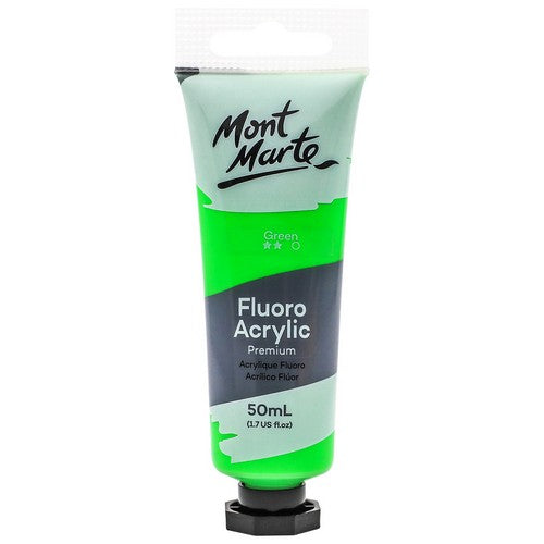 Mont Marte Premium Fluro Acrylic Paint - Green 50ml 1 Piece Default Title