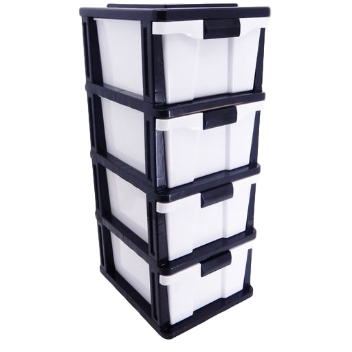 4 Drawer Compact Plastic Storage Black and White - Dollars and Sense