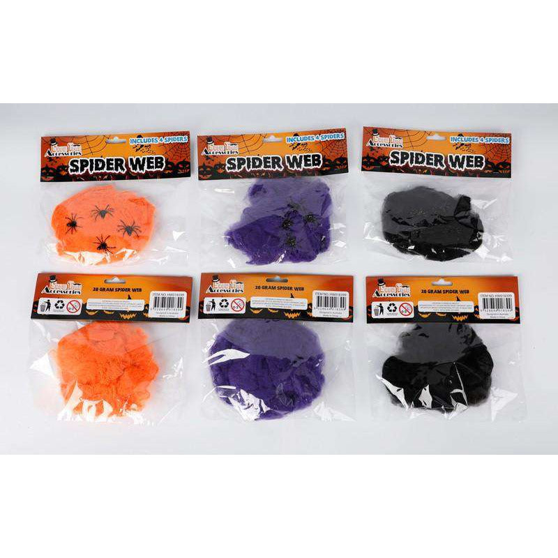 Halloween Spider Web 40Gm W/4 Spider Col