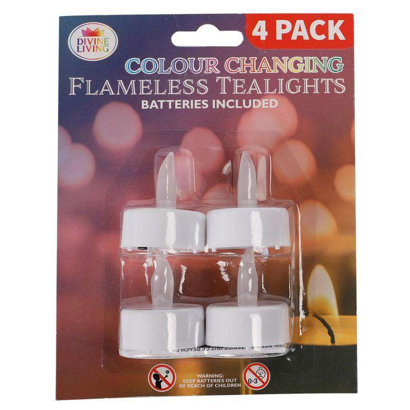 Color Changing Flameless Tealight Candles 4 Pk - Dollars and Sense