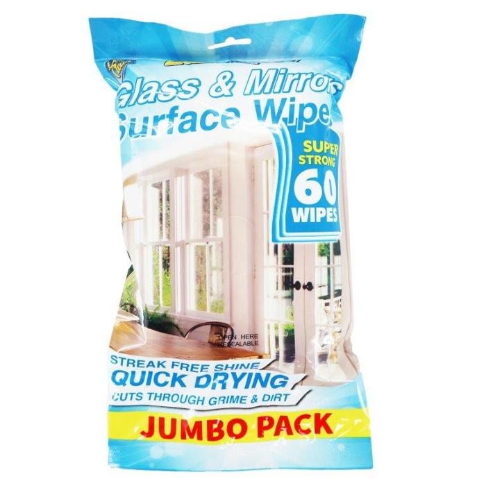 Glass and Mirrors Surface Wipes - 60 Pack 1 Piece - Dollars and Sense