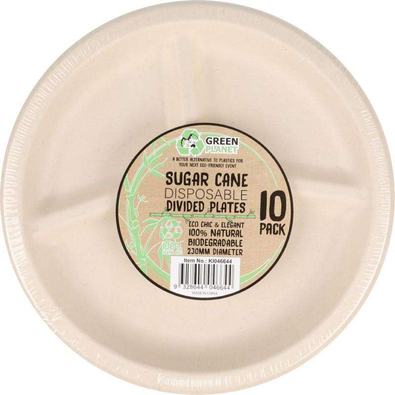 Sugar Cane Party Disposable Dinner Plates 3 Divisions 10 Pack - Dollars and Sense