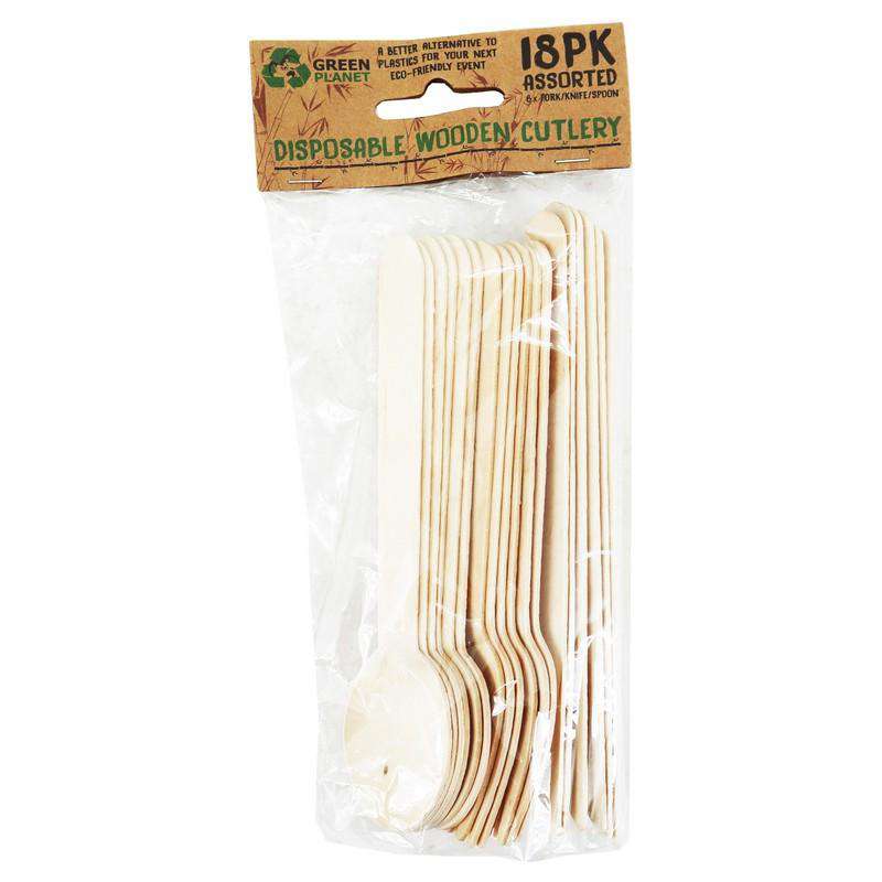 Eco Disposable Party Wooden Cutlery Assorted 18Pk - Dollars and Sense