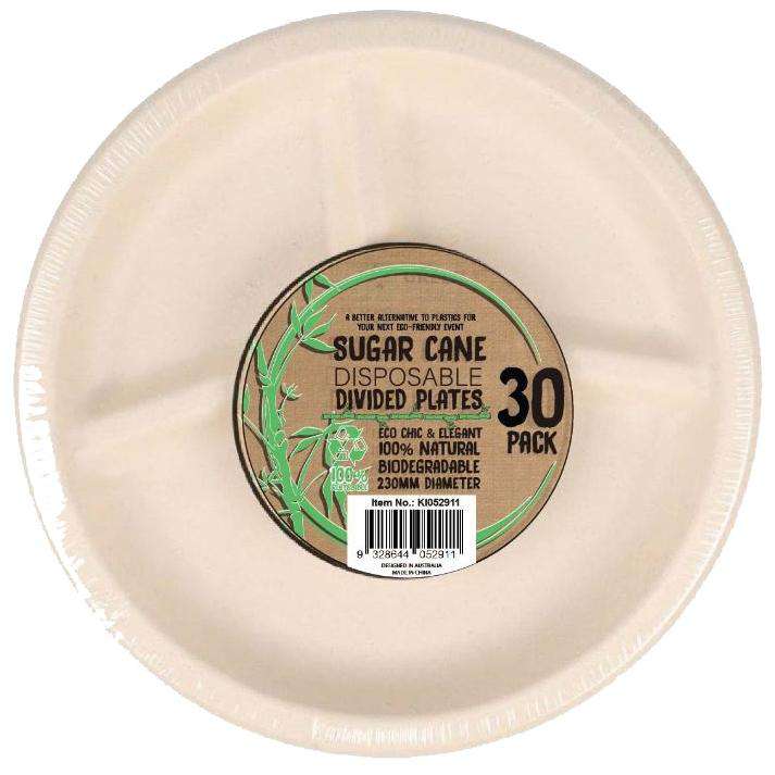Sugar Cane Party Disposable Dinner Plates 3 Divisions 30 Pack - Dollars and Sense