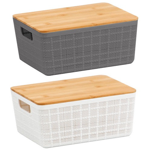 Plastic Basket Fabric Pattern with Bamboo Lid 4L Default Title