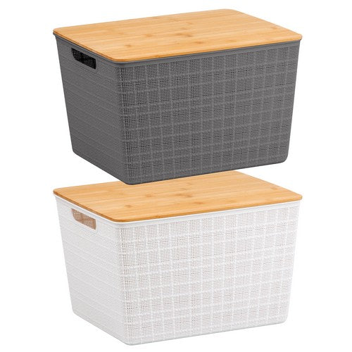 Plastic Basket Fabric Pattern with Bamboo Lid 18L Default Title