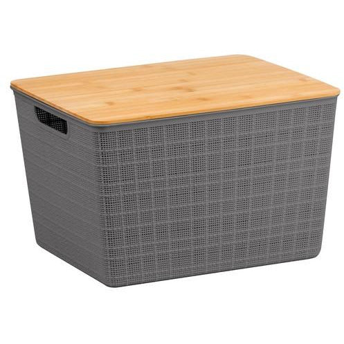 Plastic Basket Fabric Pattern with Bamboo Lid 18L Default Title