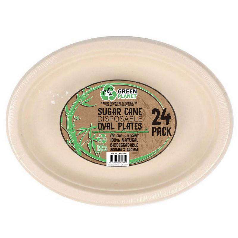 Sugar Cane Party Disposable Oval Plates 24 Pack - Dollars and Sense