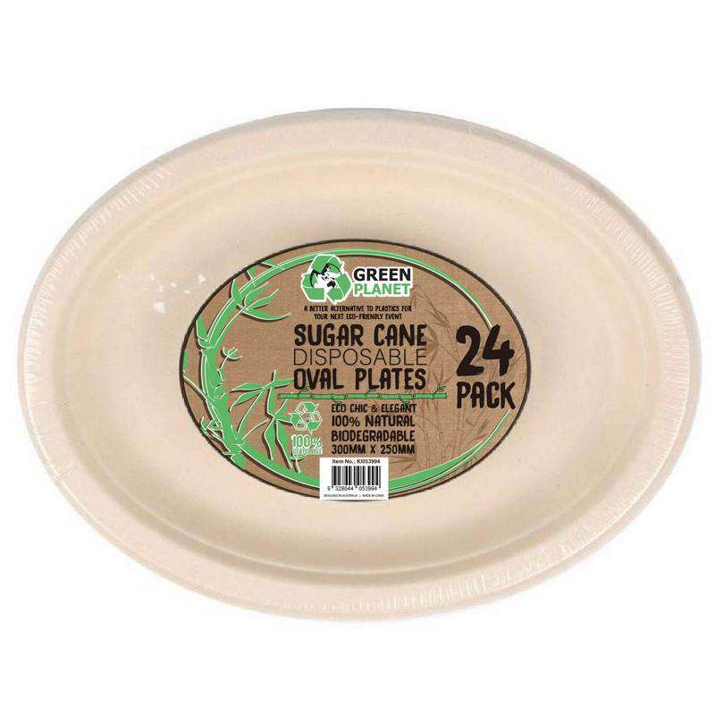 Sugar Cane Party Disposable Oval Plates 24 Pack - Dollars and Sense