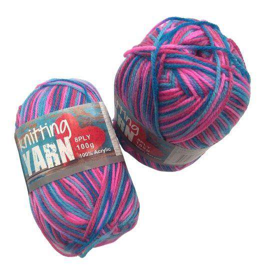 Knitting Yarn Multi Colour Blue and Pink 8 Ply 100gm - Dollars and Sense