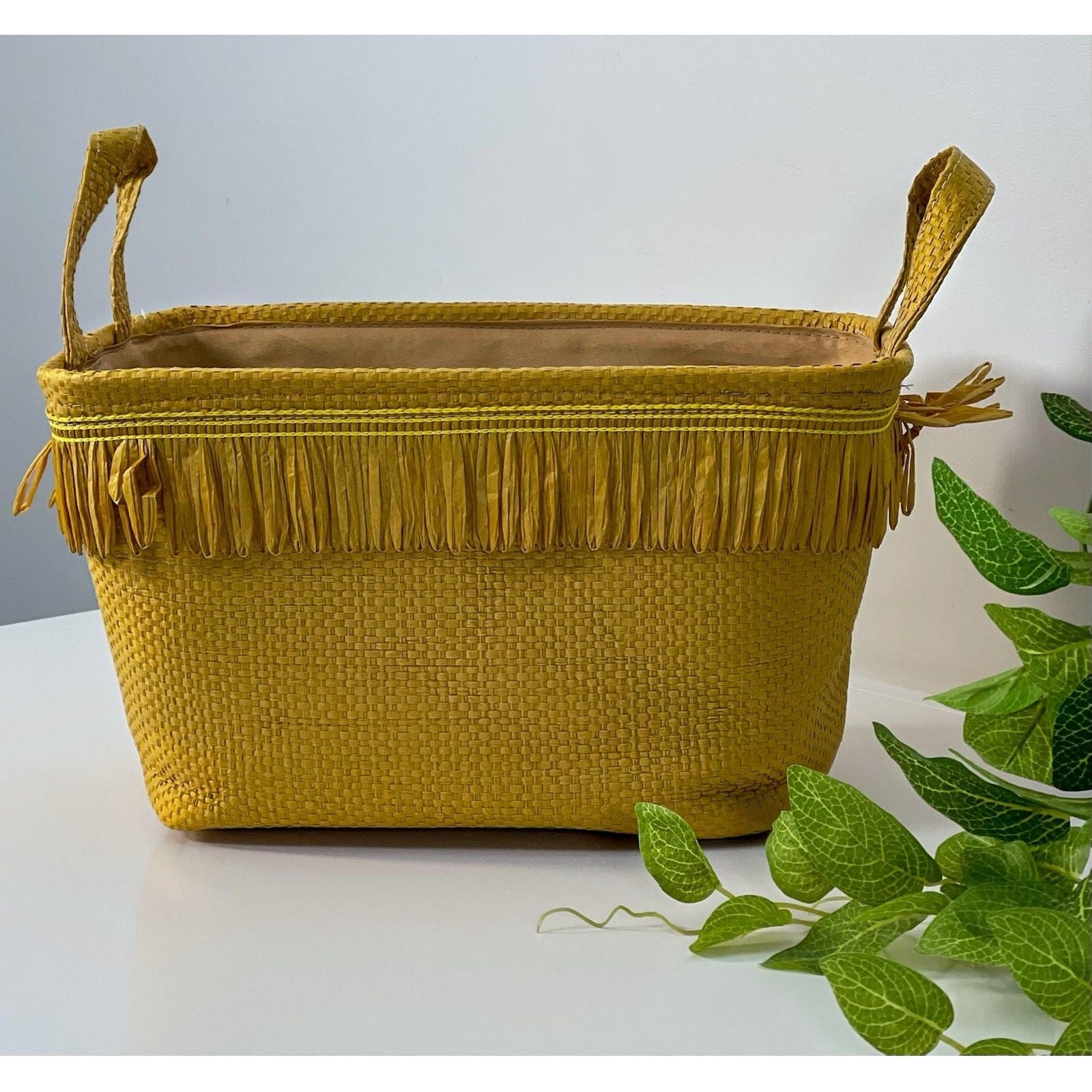 Square Basket with Fringe - 35x25x20cm 1 Piece Assorted - Dollars and Sense