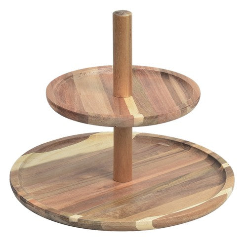 Deluxe Acacia Timber 2-Tier Stand - Dollars and Sense