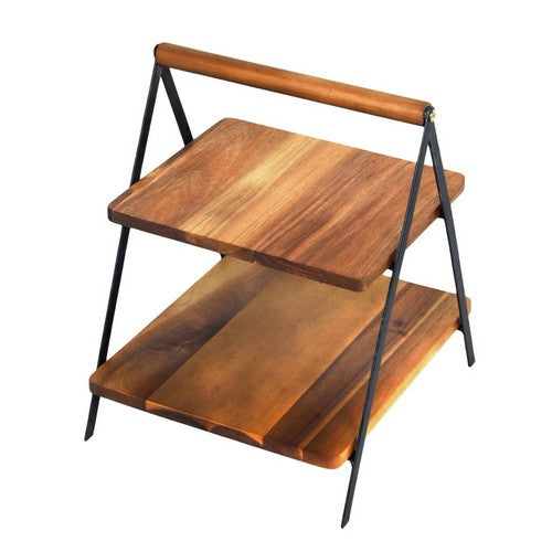 Deluxe Acacia Timber Hight Tea Rectangle 2-Tier Stand - Dollars and Sense