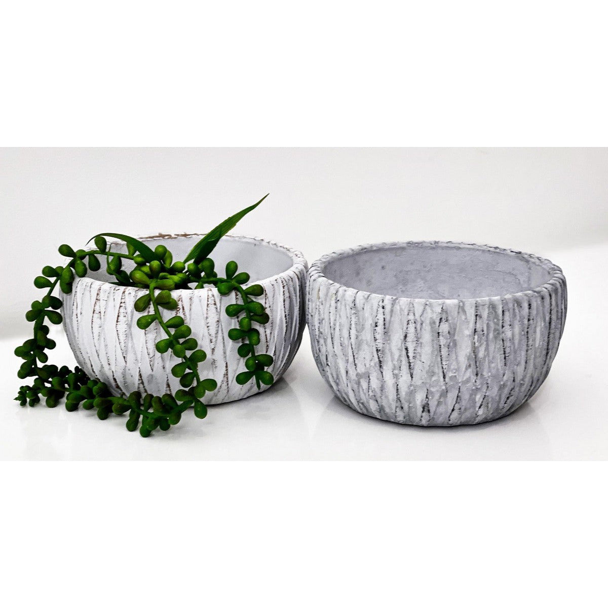 Cement Pot with Diamond Design Round - Dollars and Sense