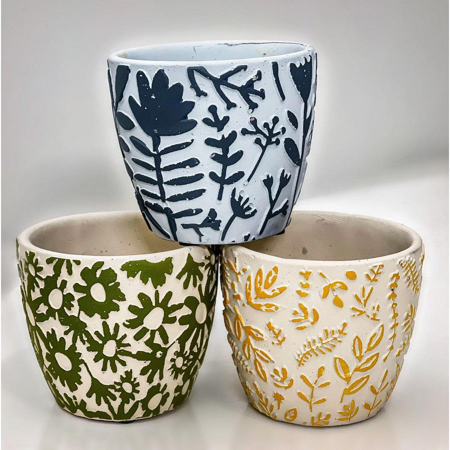 Cement Pot With Flower Design Small - Dollars and Sense