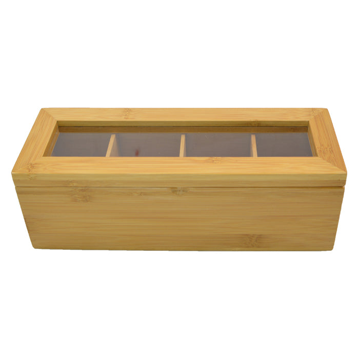 Bamboo Tea Box Rectangular 4 Divisions 26x9x9cm Default Title