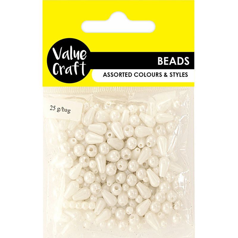 Beads Plastic Pearl Drops White - 25g - Dollars and Sense