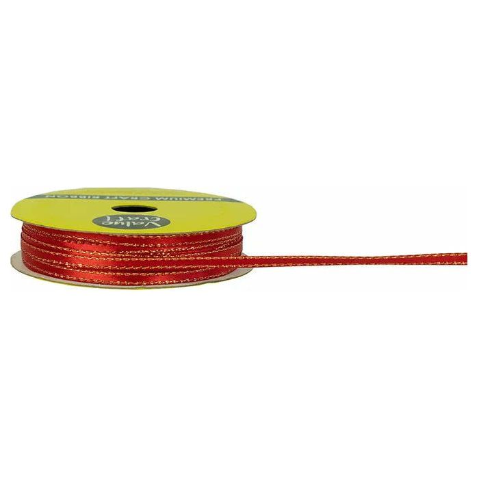 Satin Polyester Ribbon RED with Gold Edge - 3mmx10m - Dollars and Sense
