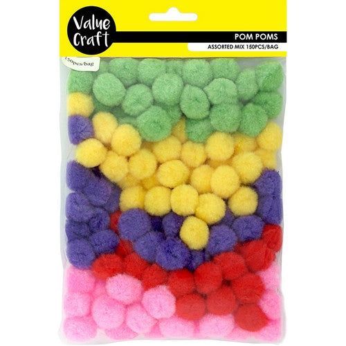 Craft Pom Pom Mixed Colours Medium - Dollars and Sense