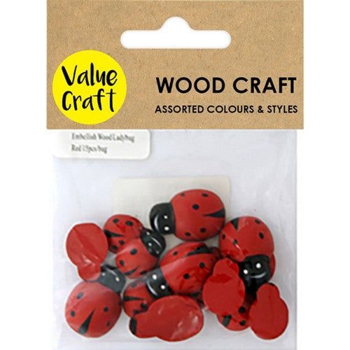 Wood Ladybug Embellish Red - Dollars and Sense