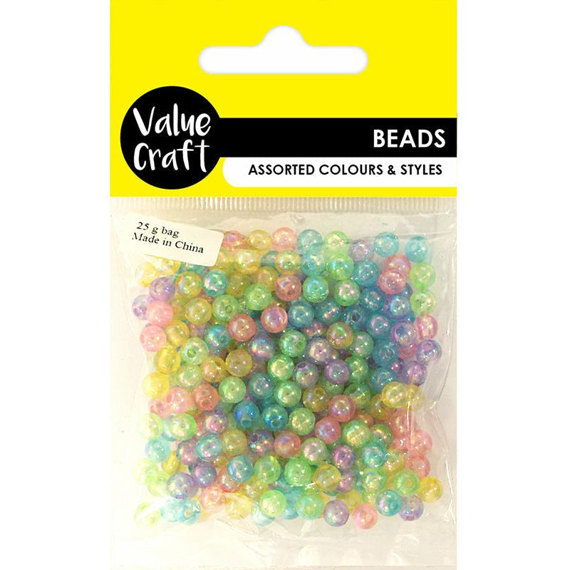 Beads Plastic Round Clear Assorted - 6mm 25g - Dollars and Sense