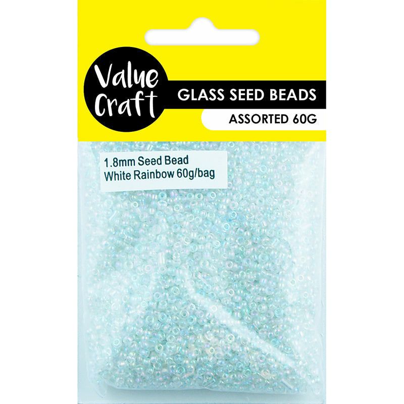 Beads Glass Seed White Iridescent - 1.8mm 60g - Dollars and Sense
