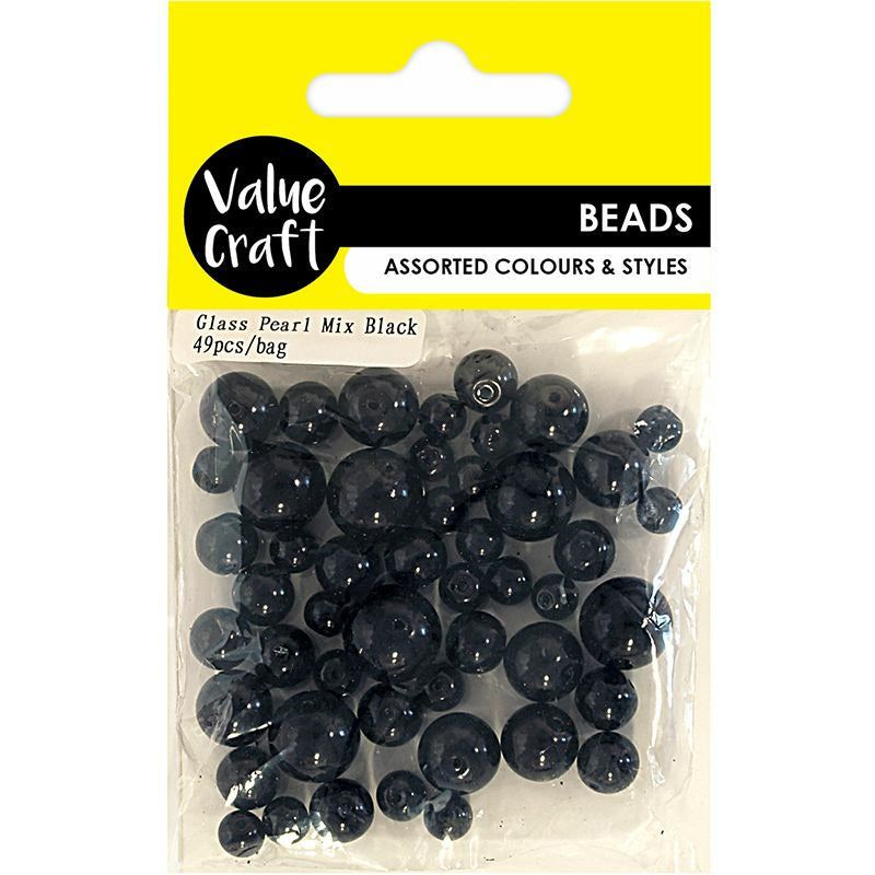 Glass Pearl Beads Black - Assorted 49 Pieces - Dollars and Sense