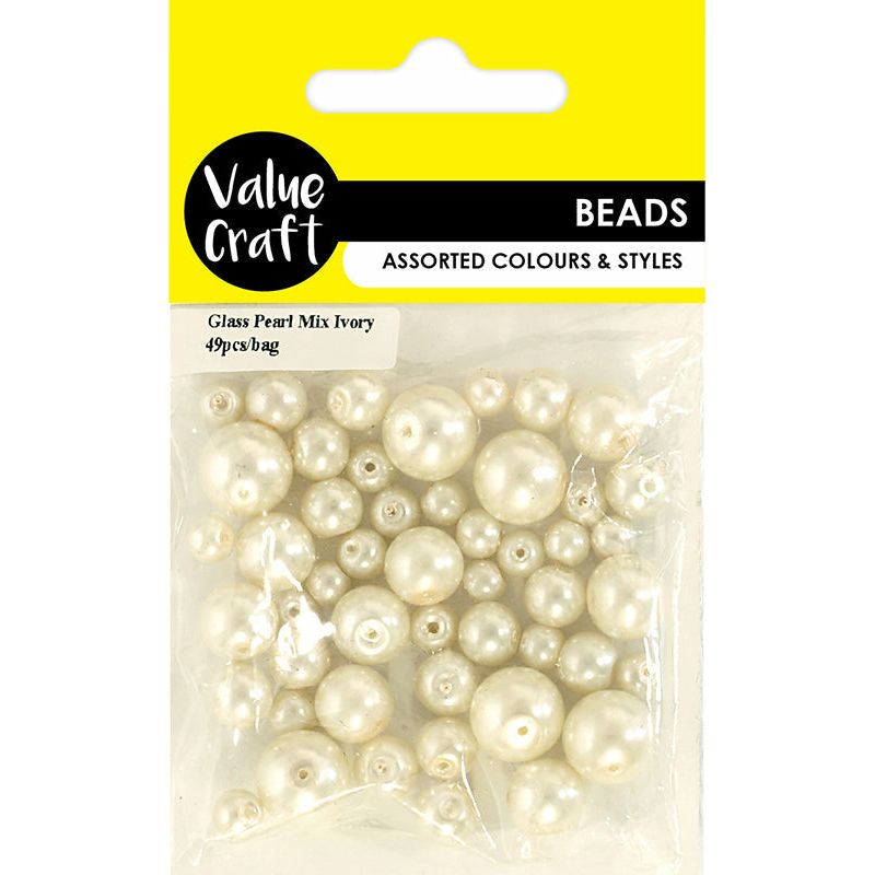 Beads Glass Pearl Ivory Assorted Mix - 49 Pieces - Dollars and Sense