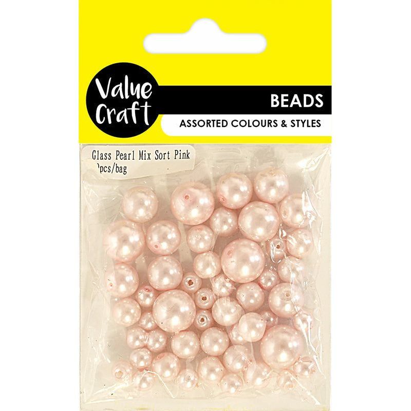 Glass Bead Pearl Soft Pink - 49 Pieces - Dollars and Sense