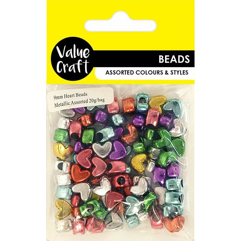 Beads Hearts Metallic Assorted - 20g - Dollars and Sense