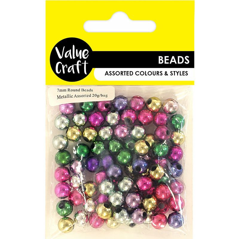 Beads Round Metallic Assorted - 20g - Dollars and Sense