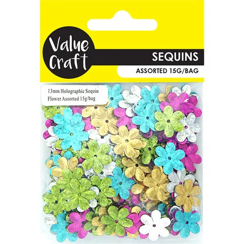 Holographic Sequins Flowers 13mm Assorted - 15g - Dollars and Sense