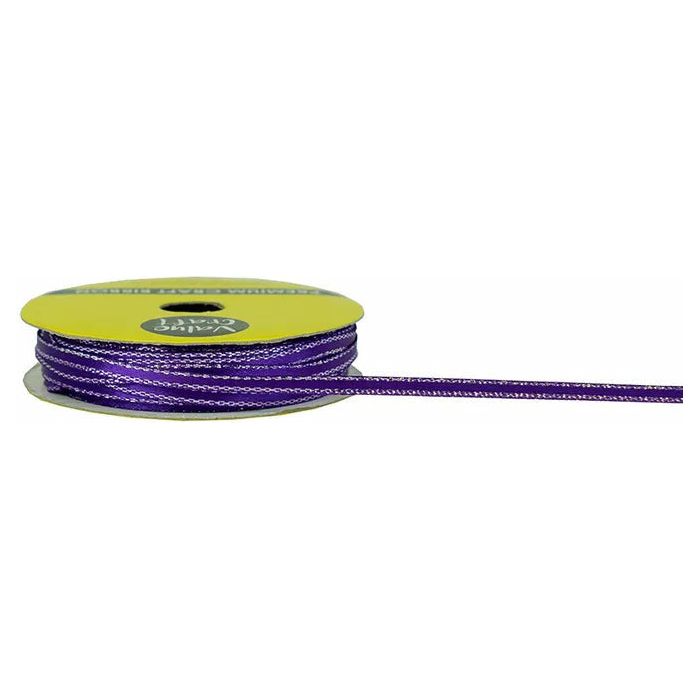 Satin Polyester Ribbon Vivid Purple with Silver Edge - 3mmx10m - Dollars and Sense