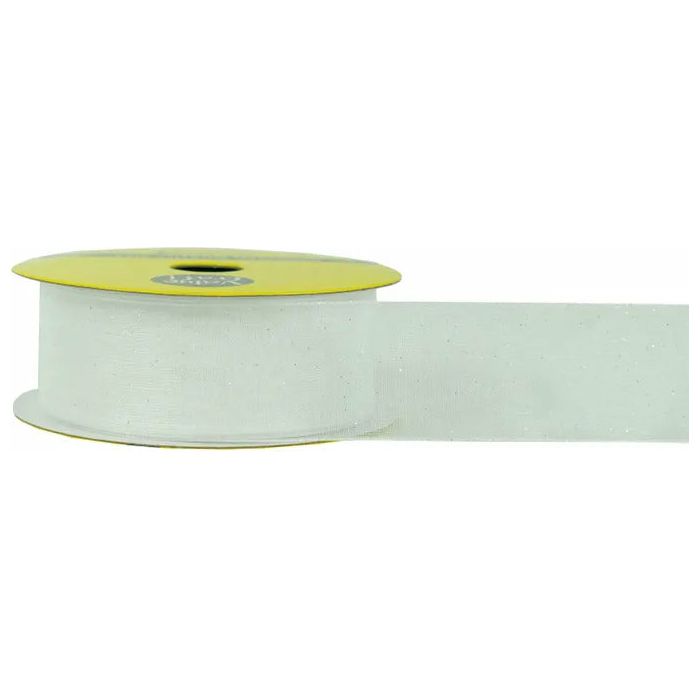 Ribbon Sheer White Silver Glitter - 25mmx3m - Dollars and Sense