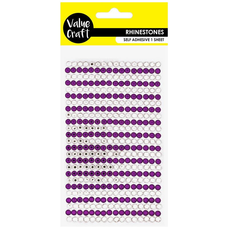Rhinestones Self Adhesive Purple and White - 540 Pieces - Dollars and Sense