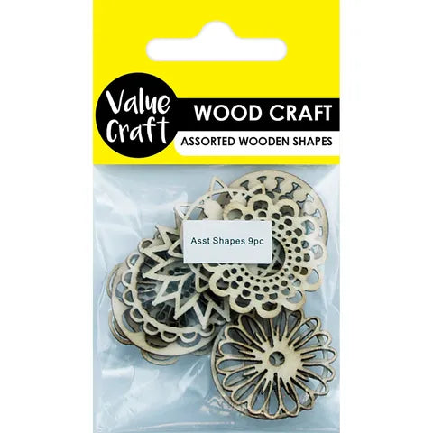 Craft Wood Flower Shapes Assorted - 9 Pack - Dollars and Sense
