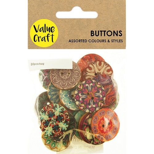 Wooden Buttons Mandella Assorted Designs - Dollars and Sense