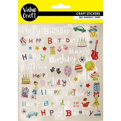 Craft Stickers Happy Birthday Assorted - Dollars and Sense