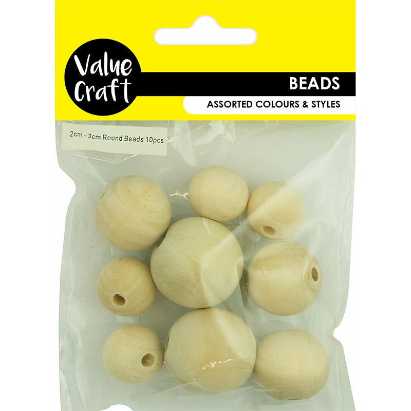 Beads MDF Wood Round Natural Assorted - 10 Pieces - Dollars and Sense