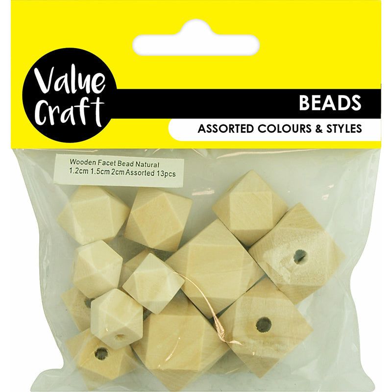 Beads Wood MDF Facet Natural - 13 Pieces - Dollars and Sense