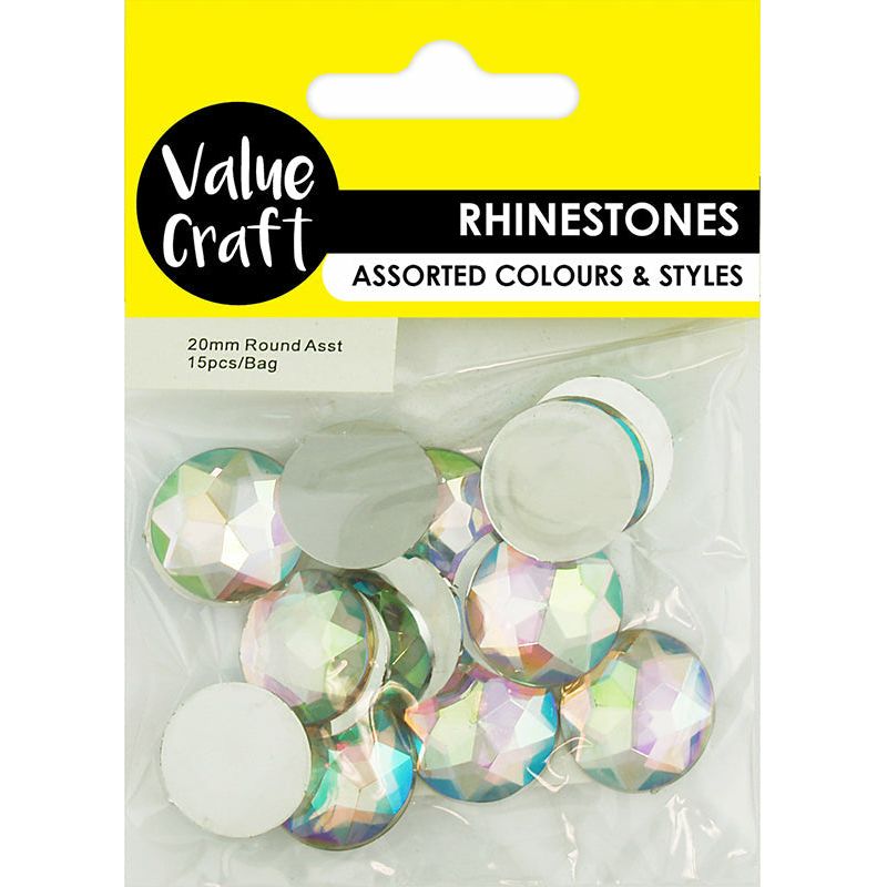Rhinestones Round Assorted - 20mm 15 Pieces - Dollars and Sense