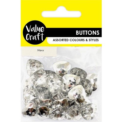 Buttons Heart Clear Cystal Design - Dollars and Sense