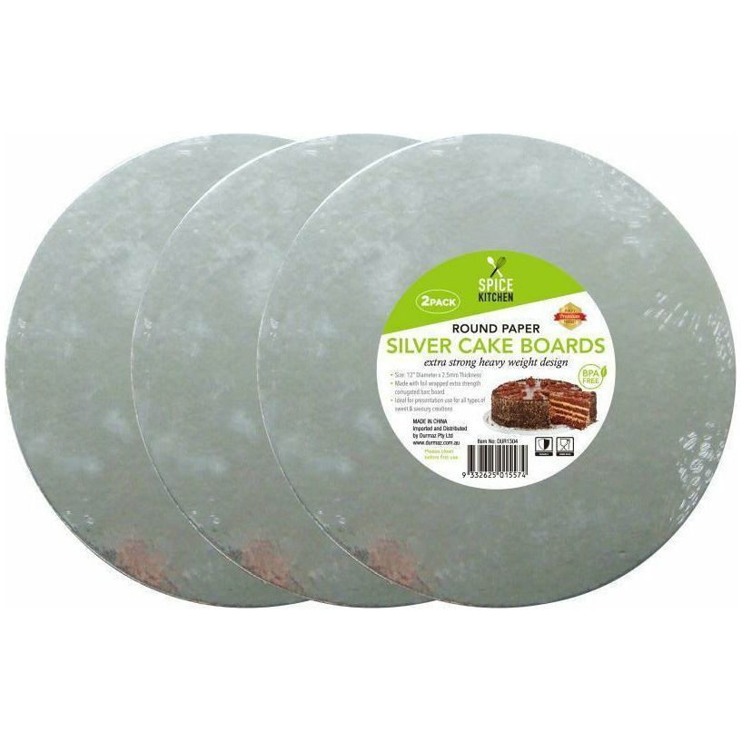Silver Cakeboard Round Paper - 2 Pack 30cm - Dollars and Sense