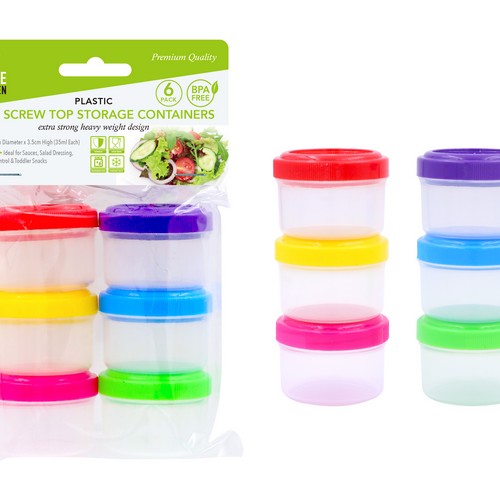 Plastic Mini Screw Top Dressing Storage Containers - 35ml 6 Pack 1 Piece - Dollars and Sense